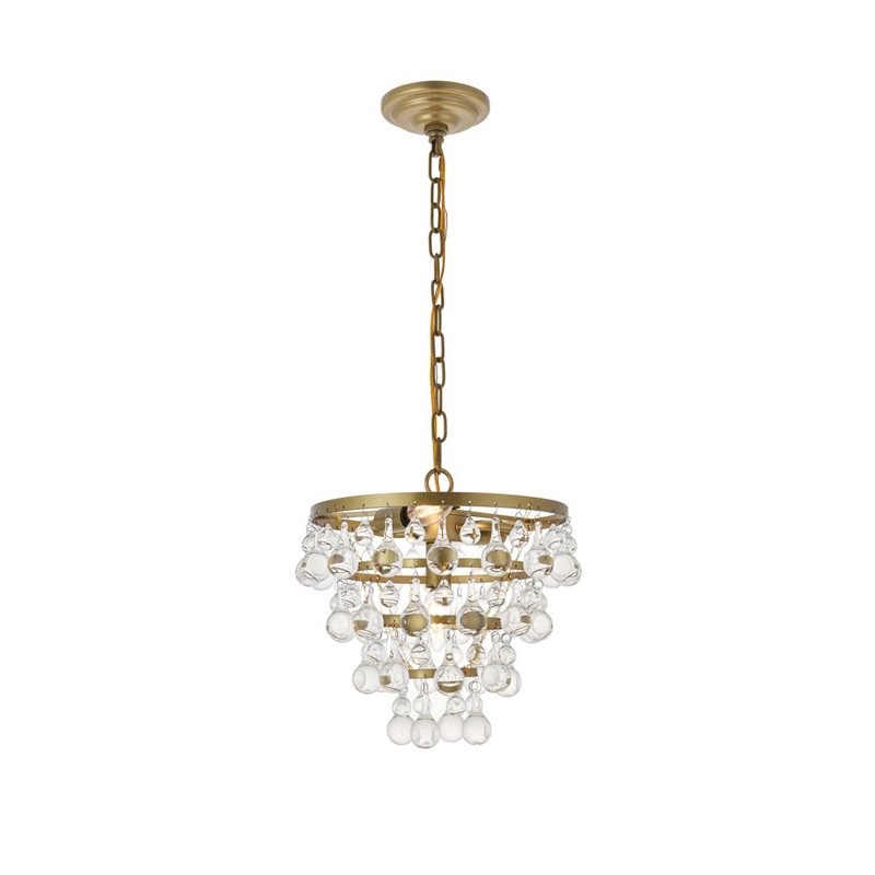 Living District Kora 3-Light Mid-Century Metal Pendant in Brass and Clear