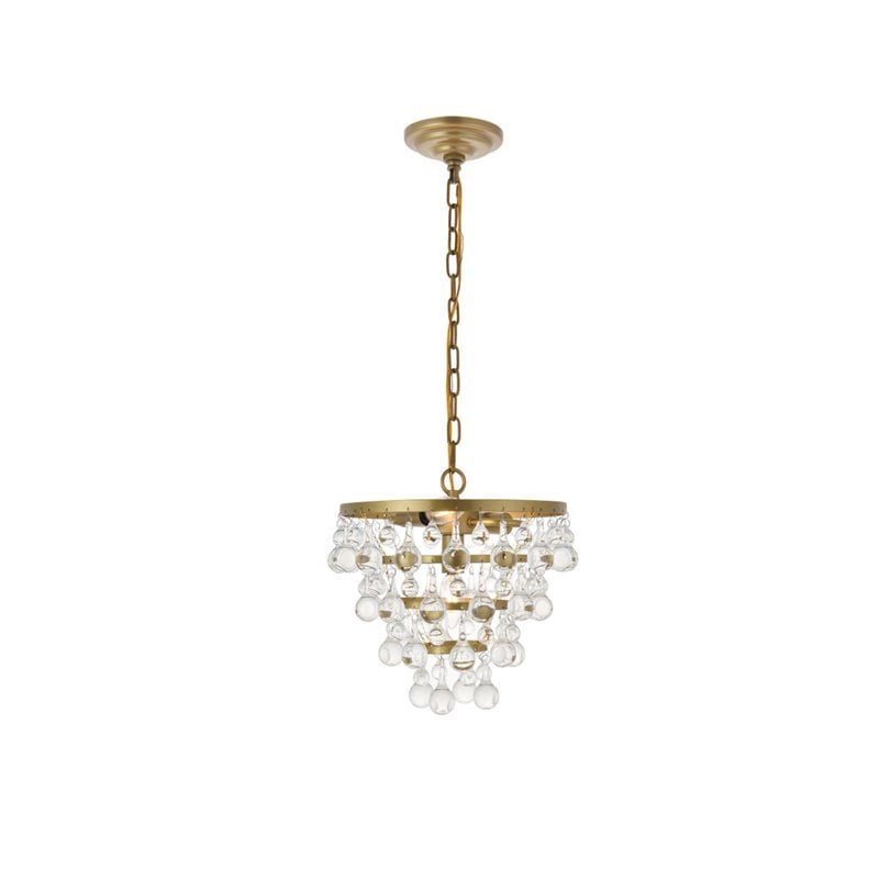 Living District Kora 3-Light Mid-Century Metal Pendant in Brass and Clear