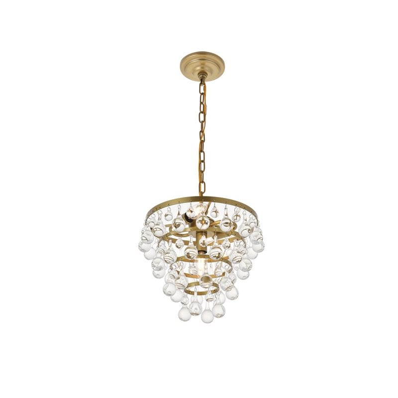 Living District Kora 3-Light Mid-Century Metal Pendant in Brass and Clear
