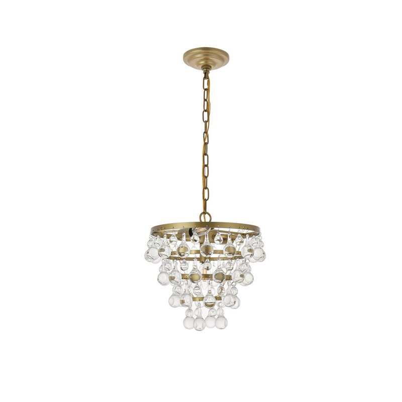 Living District Kora 3-Light Mid-Century Metal Pendant in Brass and Clear