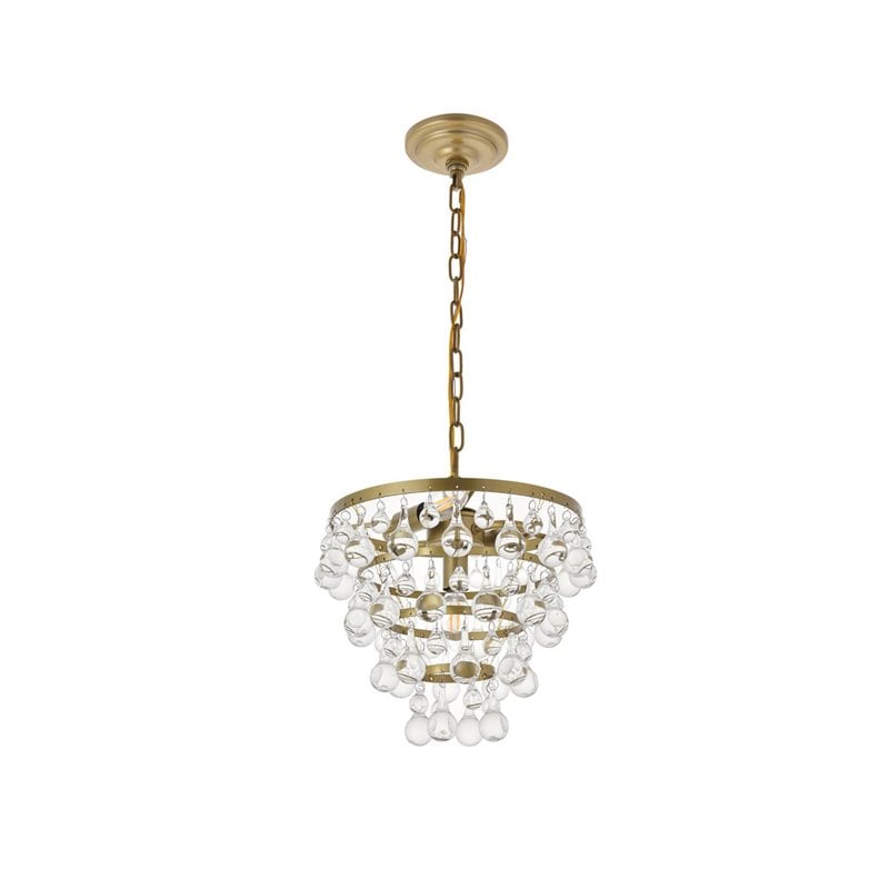 Living District Kora 3-Light Mid-Century Metal Pendant in Brass and Clear