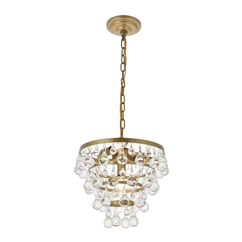 Living District Kora 3-Light Mid-Century Metal Pendant in Brass and Clear