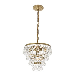 Living District Kora 3-Light Mid-Century Metal Pendant in Brass and Clear