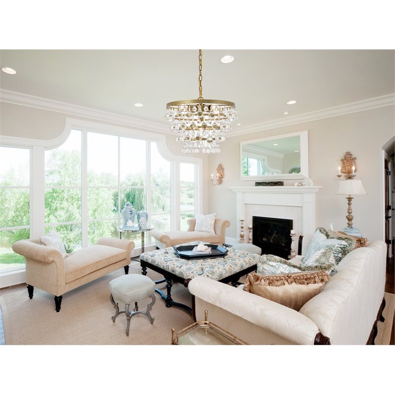 Living District Kora 5-Light Mid-Century Metal Pendant in Brass and Clear