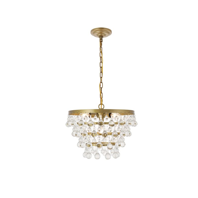 Living District Kora 5-Light Mid-Century Metal Pendant in Brass and Clear