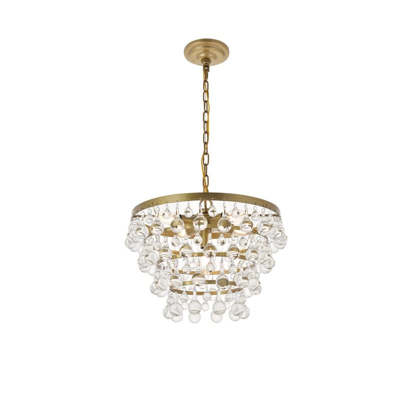 Living District Kora 5-Light Mid-Century Metal Pendant in Brass and Clear