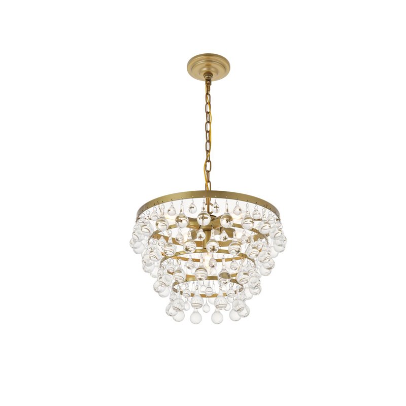 Living District Kora 5-Light Mid-Century Metal Pendant in Brass and Clear