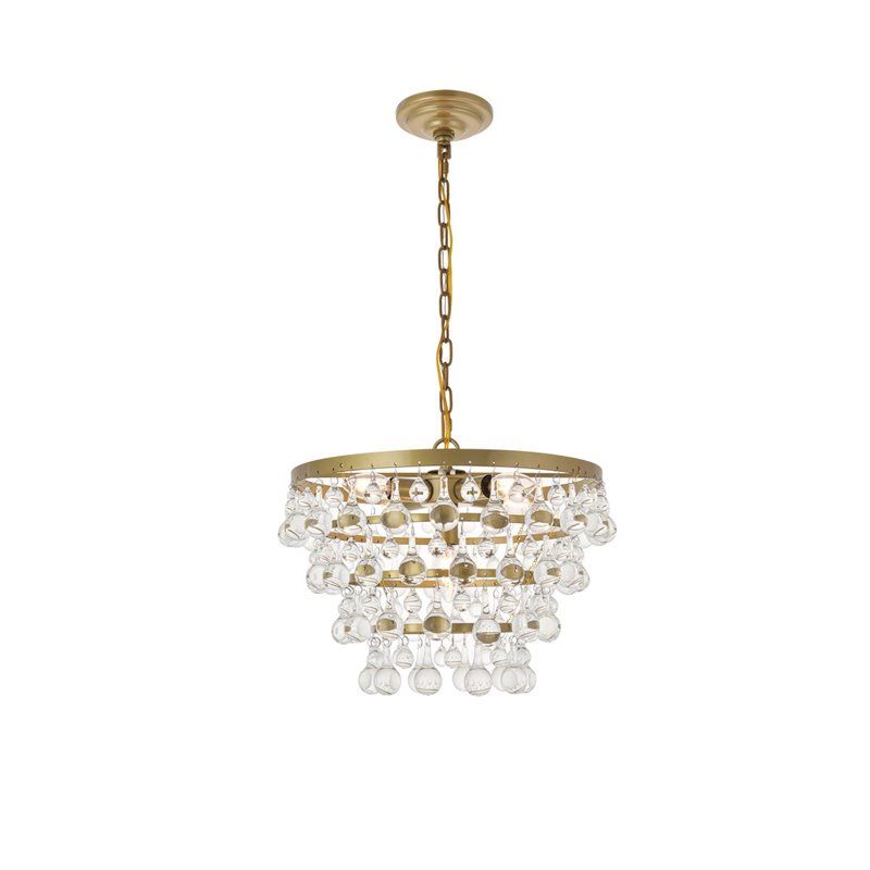 Living District Kora 5-Light Mid-Century Metal Pendant in Brass and Clear