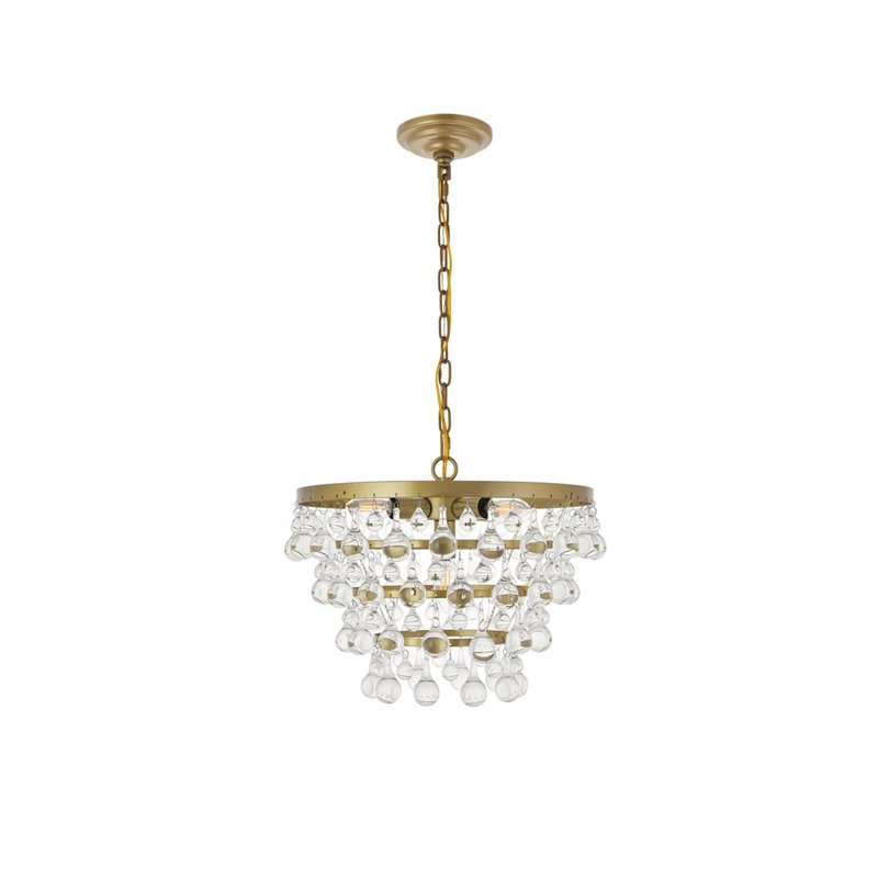 Living District Kora 5-Light Mid-Century Metal Pendant in Brass and Clear