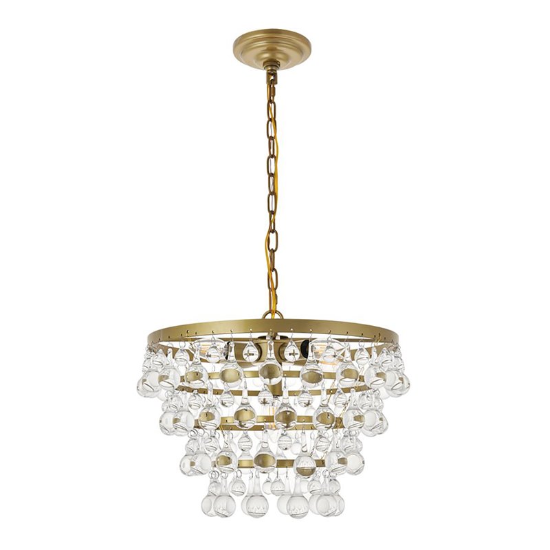 Living District Kora 5-Light Mid-Century Metal Pendant in Brass and Clear