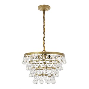 Living District Kora 5-Light Mid-Century Metal Pendant in Brass and Clear