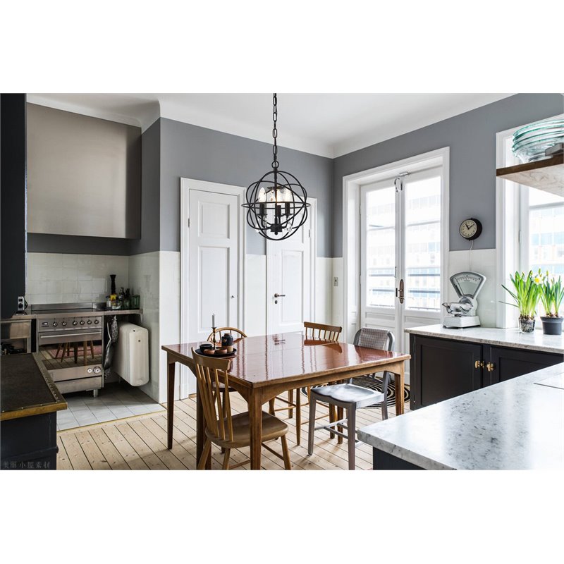 Living District Wallace 3-Light Mid-Century Metal Pendant in Matte Black/Clear