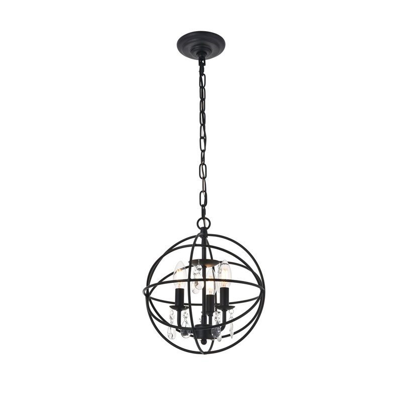 Living District Wallace 3-Light Mid-Century Metal Pendant in Matte Black/Clear