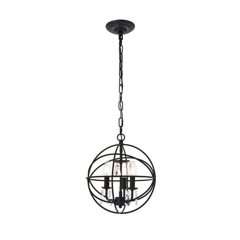 Living District Wallace 3-Light Mid-Century Metal Pendant in Matte Black/Clear