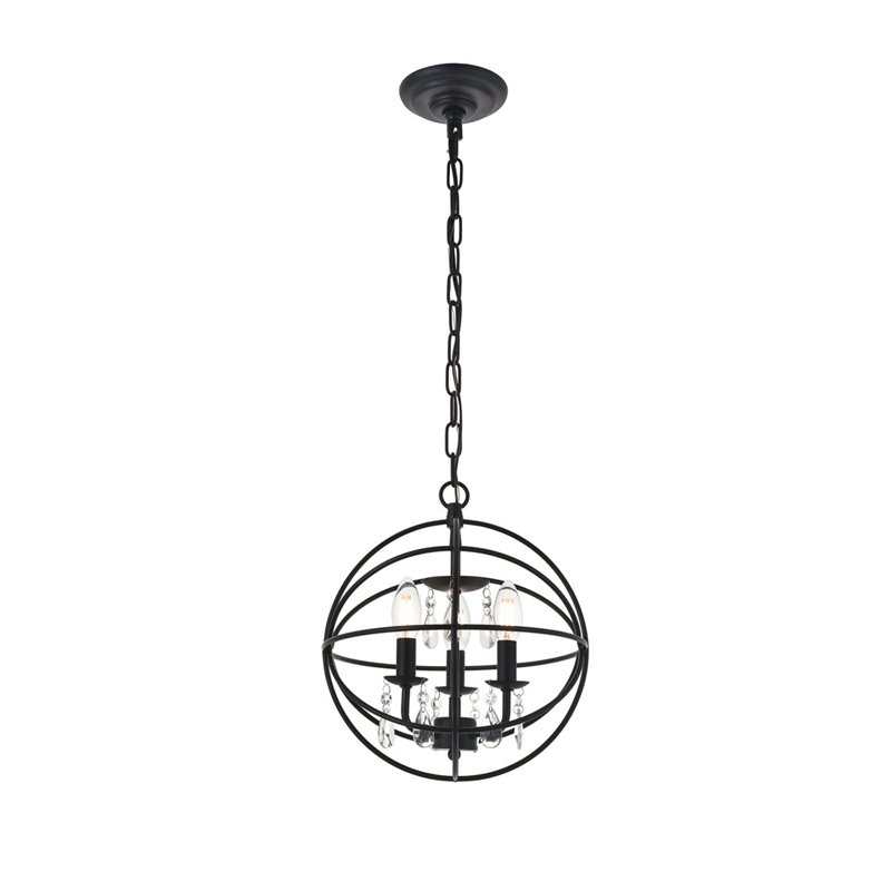 Living District Wallace 3-Light Mid-Century Metal Pendant in Matte Black/Clear