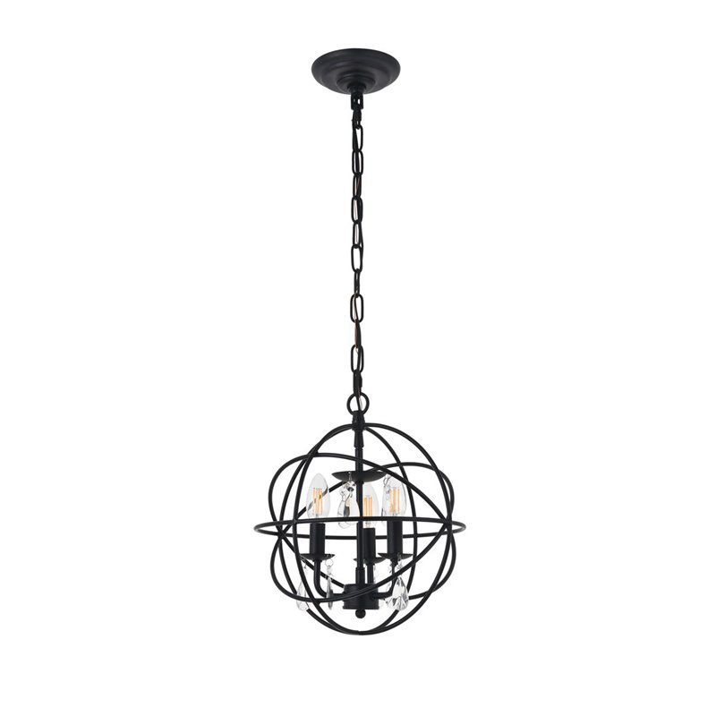 Living District Wallace 3-Light Mid-Century Metal Pendant in Matte Black/Clear