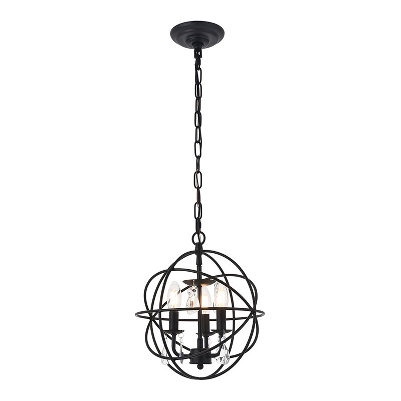Living District Wallace 3-Light Mid-Century Metal Pendant in Matte Black/Clear