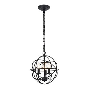 Living District Wallace 3-Light Mid-Century Metal Pendant in Matte Black/Clear