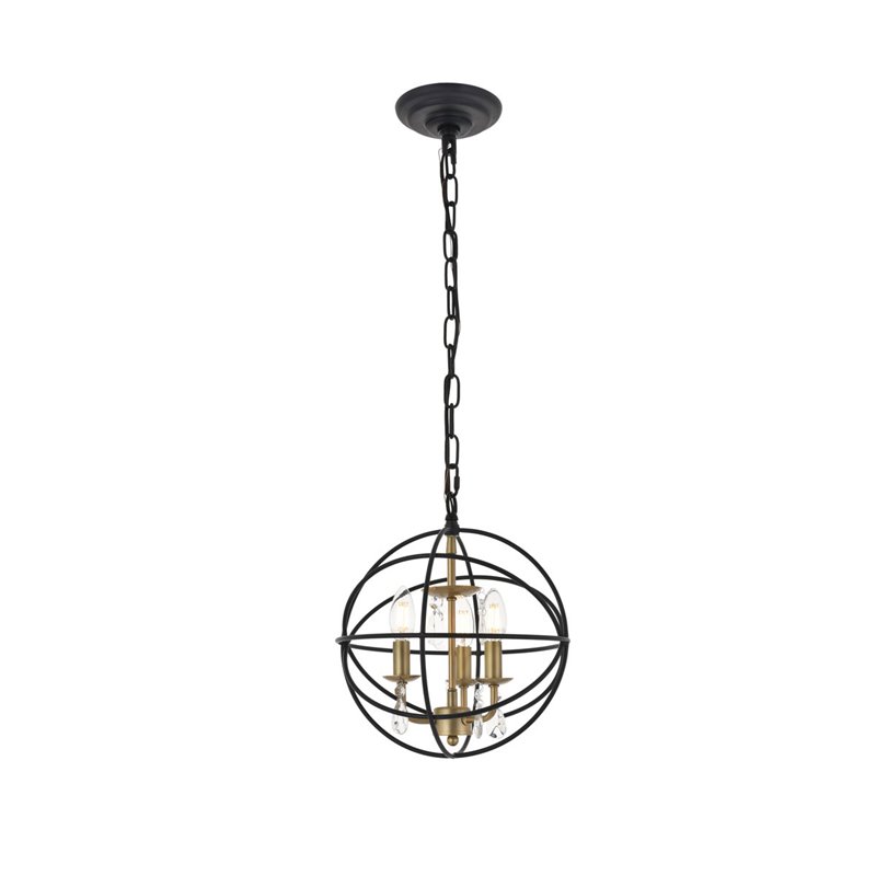 Living District Wallace 3-Light Metal Pendant in Matte Black/Brass/Clear