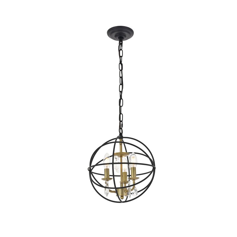 Living District Wallace 3-Light Metal Pendant in Matte Black/Brass/Clear