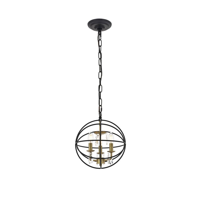 Living District Wallace 3-Light Metal Pendant in Matte Black/Brass/Clear