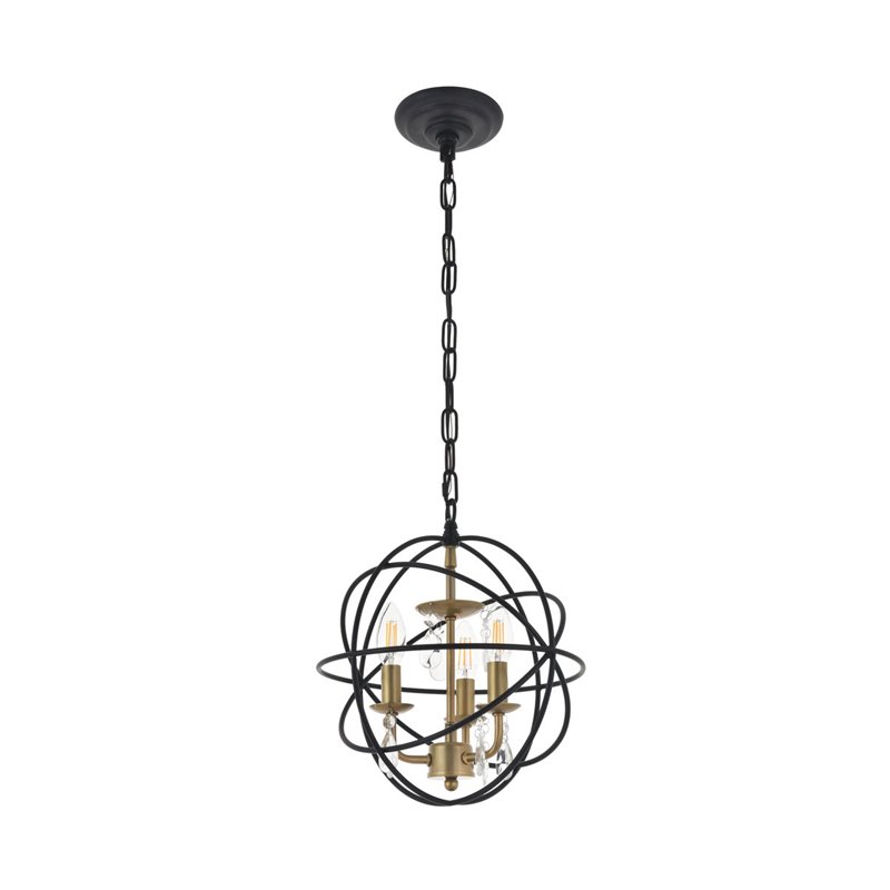 Living District Wallace 3-Light Metal Pendant in Matte Black/Brass/Clear