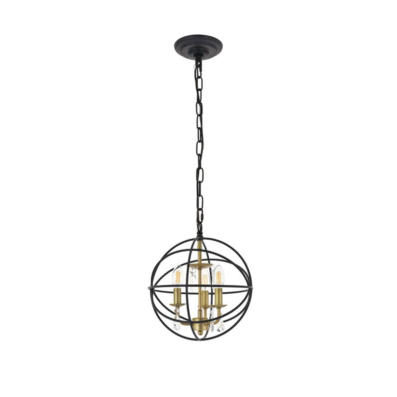 Living District Wallace 3-Light Metal Pendant in Matte Black/Brass/Clear