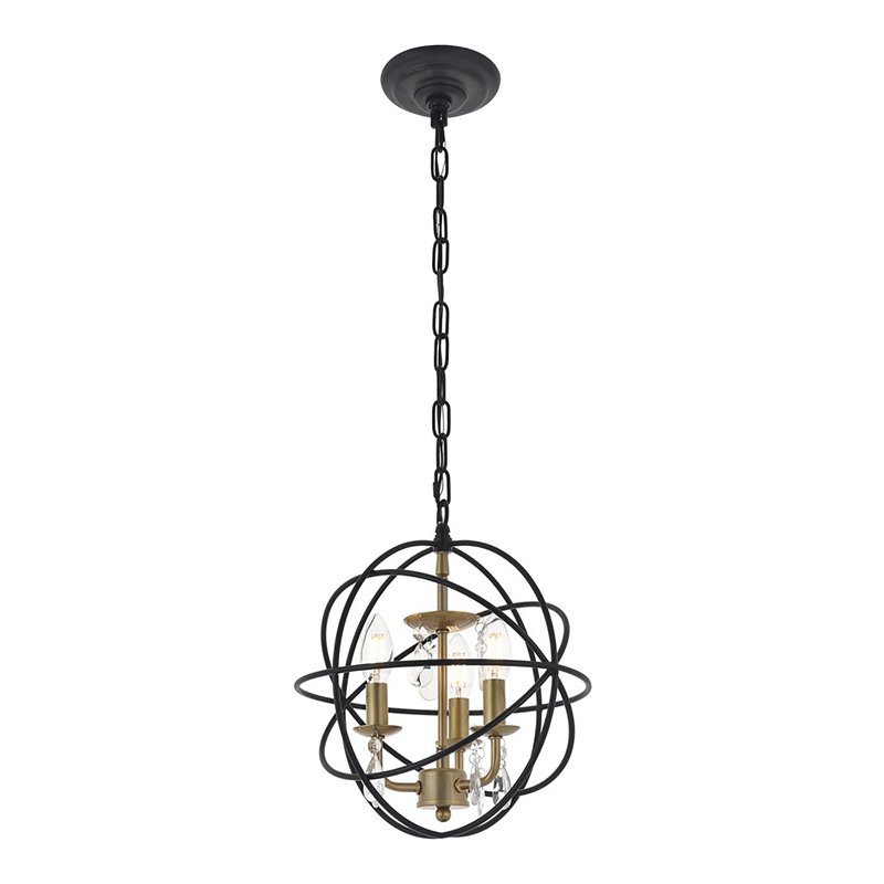 Living District Wallace 3-Light Metal Pendant in Matte Black/Brass/Clear
