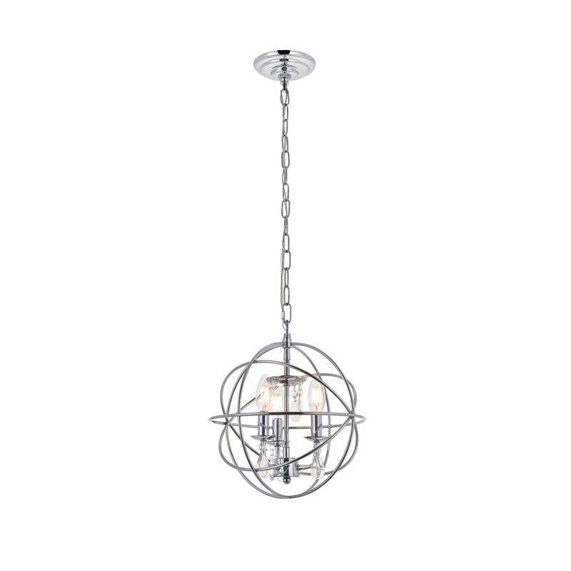Living District Wallace 3-Light Mid-Century Metal Pendant in Chrome and Clear