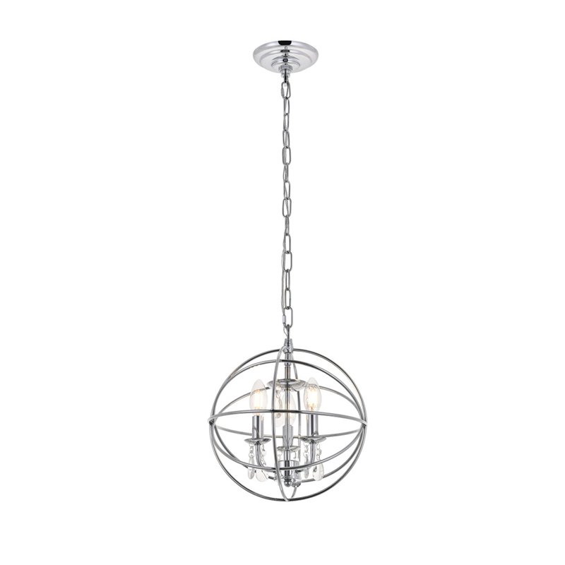 Living District Wallace 3-Light Mid-Century Metal Pendant in Chrome and Clear