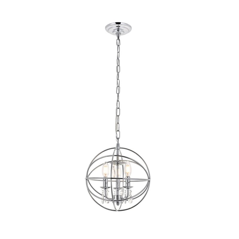 Living District Wallace 3-Light Mid-Century Metal Pendant in Chrome and Clear