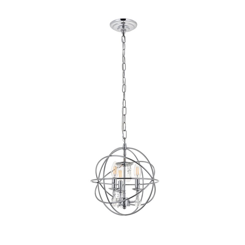 Living District Wallace 3-Light Mid-Century Metal Pendant in Chrome and Clear