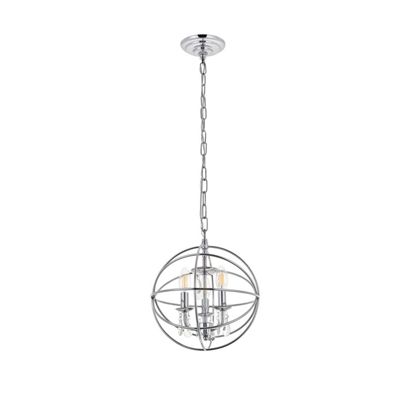 Living District Wallace 3-Light Mid-Century Metal Pendant in Chrome and Clear