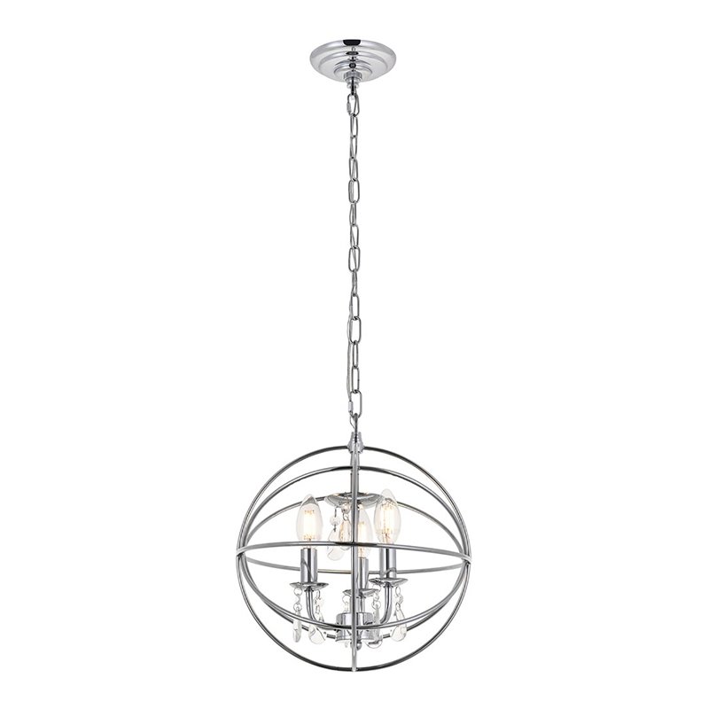 Living District Wallace 3-Light Mid-Century Metal Pendant in Chrome and Clear