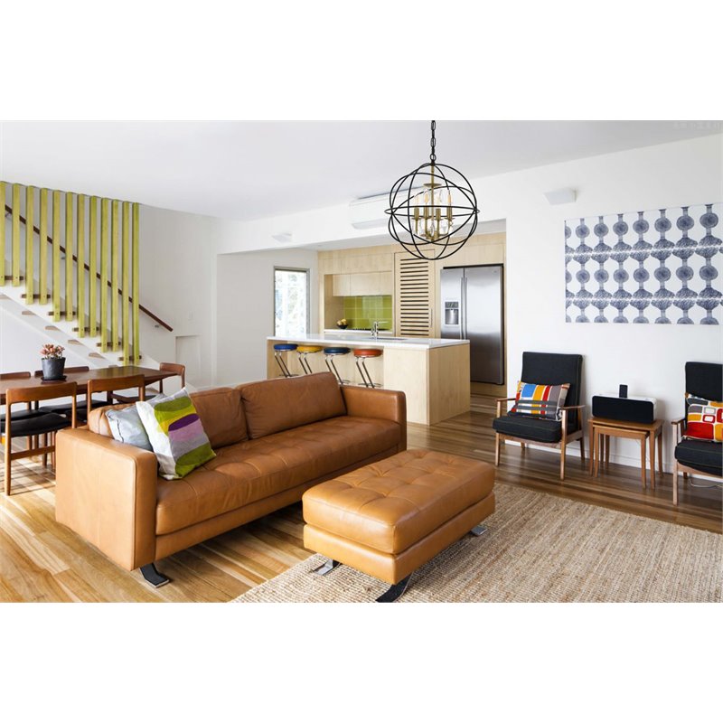 Living District Wallace 4-Light Metal Pendant in Matte Black and Brass and Clear