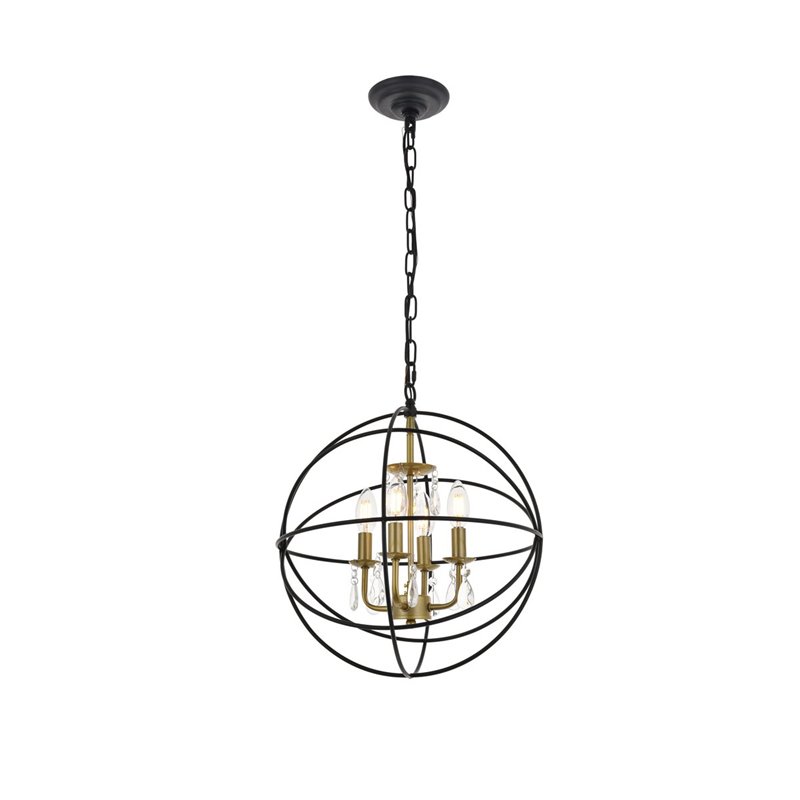 Living District Wallace 4-Light Metal Pendant in Matte Black and Brass and Clear