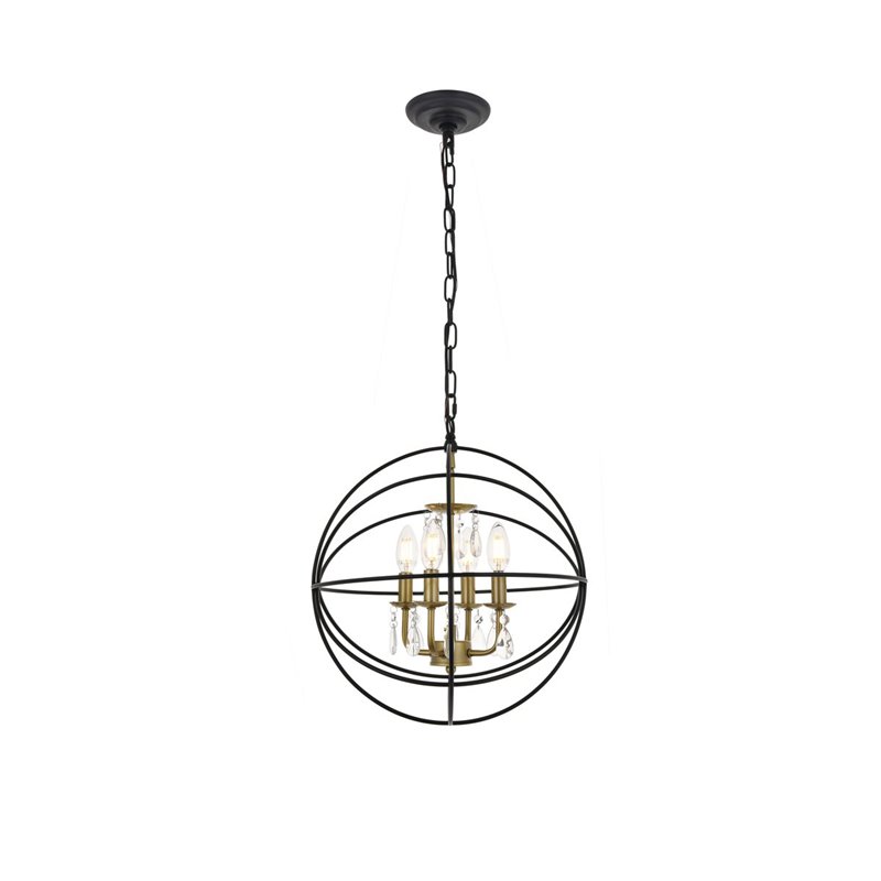 Living District Wallace 4-Light Metal Pendant in Matte Black and Brass and Clear