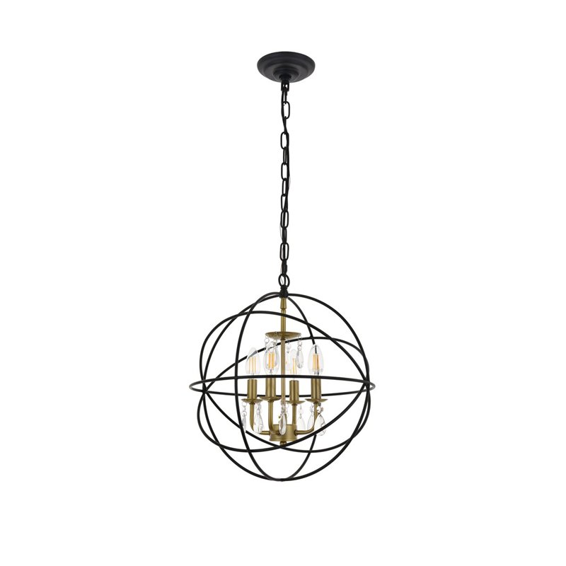 Living District Wallace 4-Light Metal Pendant in Matte Black and Brass and Clear