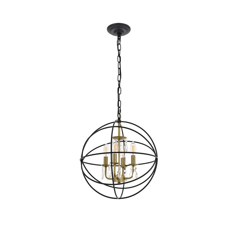 Living District Wallace 4-Light Metal Pendant in Matte Black and Brass and Clear