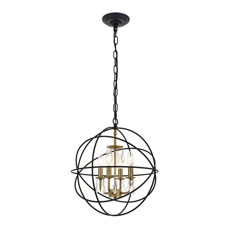 Living District Wallace 4-Light Metal Pendant in Matte Black and Brass and Clear