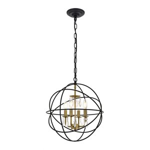 Living District Wallace 4-Light Metal Pendant in Matte Black and Brass and Clear