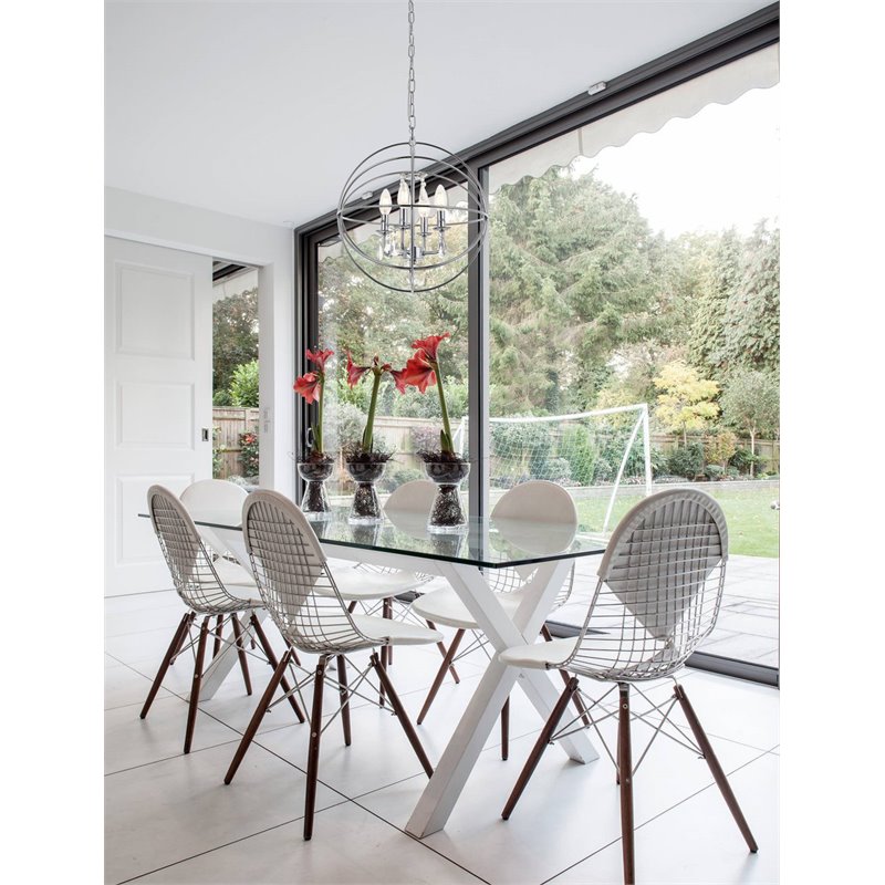 Living District Wallace 4-Light Mid-Century Metal Pendant in Chrome and Clear