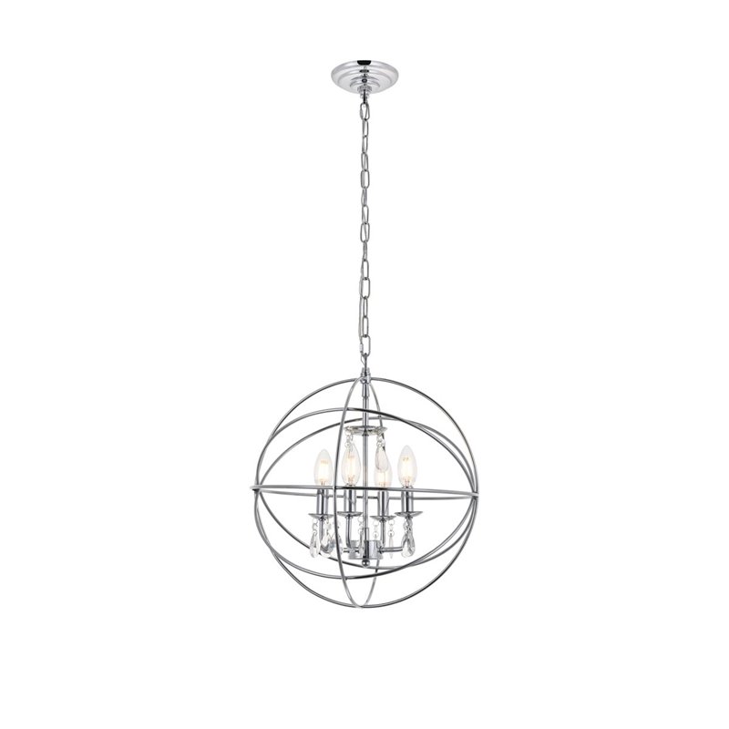 Living District Wallace 4-Light Mid-Century Metal Pendant in Chrome and Clear