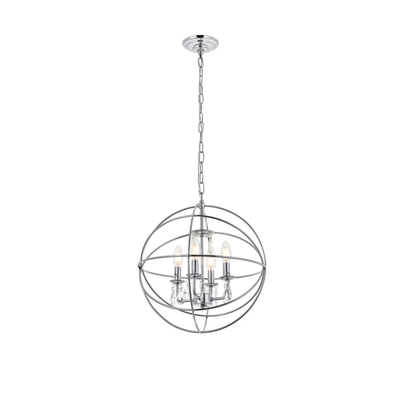 Living District Wallace 4-Light Mid-Century Metal Pendant in Chrome and Clear