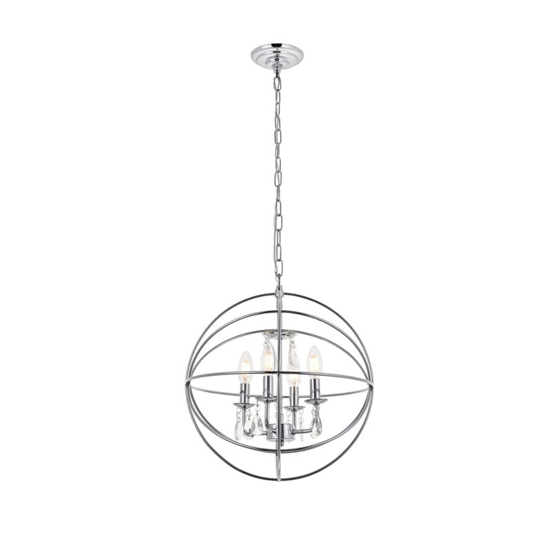 Living District Wallace 4-Light Mid-Century Metal Pendant in Chrome and Clear