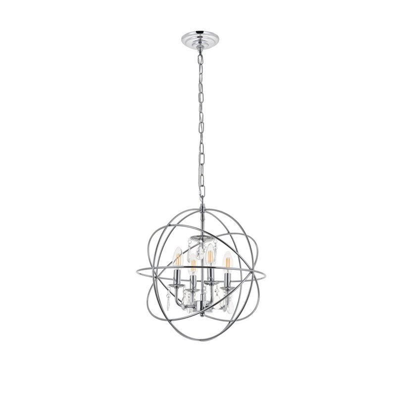 Living District Wallace 4-Light Mid-Century Metal Pendant in Chrome and Clear
