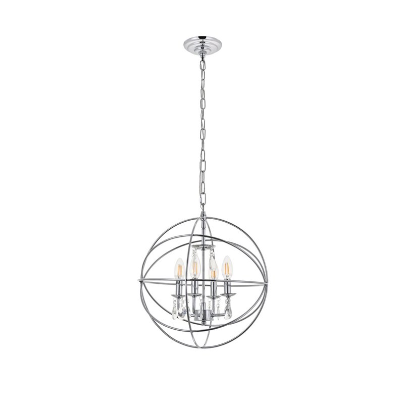 Living District Wallace 4-Light Mid-Century Metal Pendant in Chrome and Clear