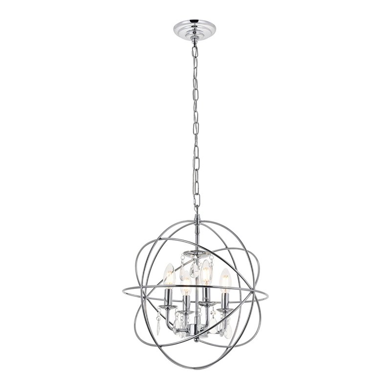 Living District Wallace 4-Light Mid-Century Metal Pendant in Chrome and Clear