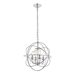 Living District Wallace 4-Light Mid-Century Metal Pendant in Chrome and Clear