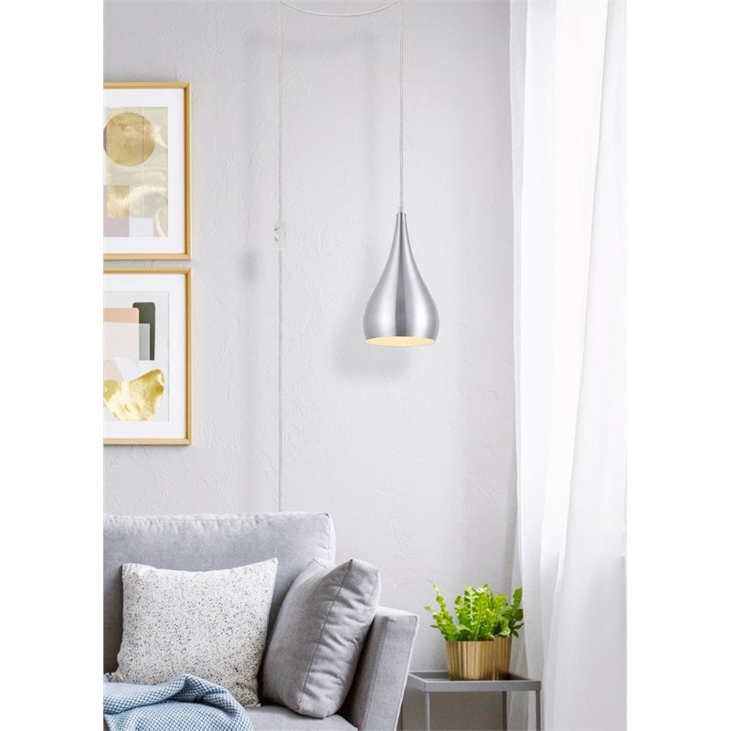 Living District Nora 1-Light Mid-Century Aluminum Pendant in Burnished Nickel